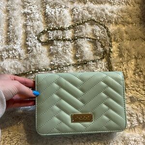BEBE LIGHT GREEN PURSE/ NO STAINS/MAGNET CLIP/GOLD COLORED CHAIN
